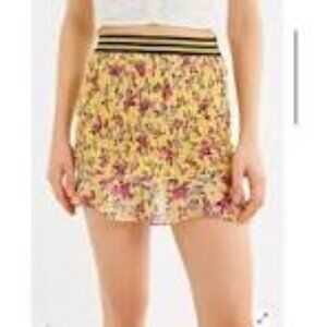 For Love & Lemons Odette Silk Smocked Floral Skirt Ruffled Yellow Size XSYellow